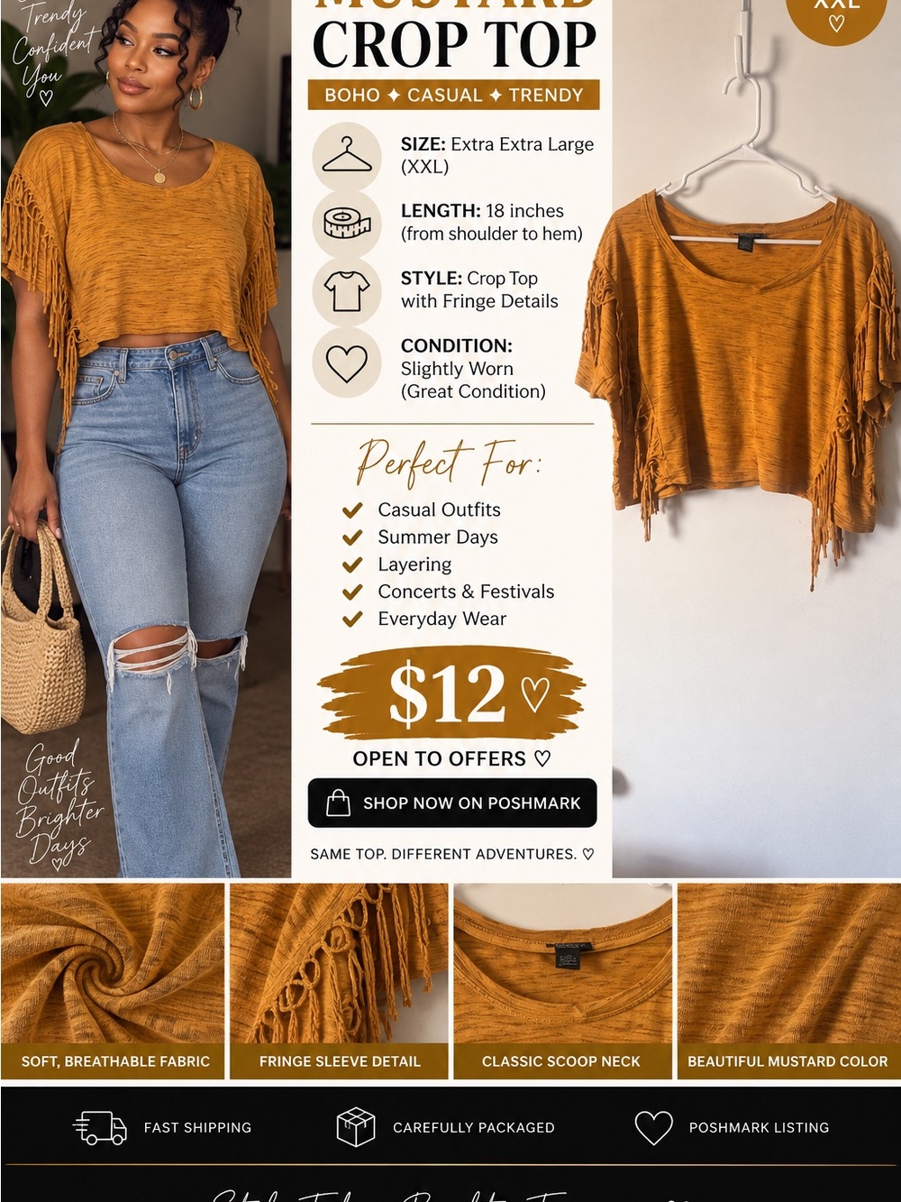Mustard Fringe Crop Top - Women
